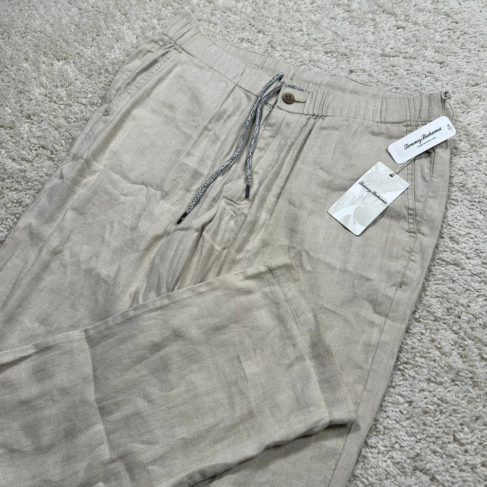 Tommy Bahama Beach Linen Pants XL 36X33 Stone Khaki Drawstring Stretch New NWT